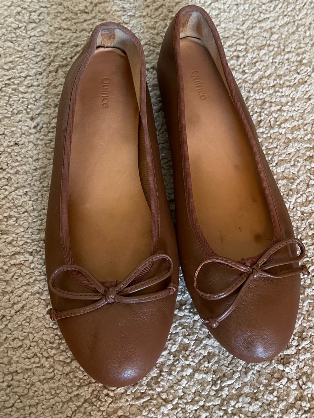 Quince Italian Leather Round Toe Bow Ballet Flat Cognac Size 8